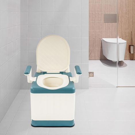 Klappbare, tragbare Sitztoilette mit Handbügel am Bett, max. 150 kg für Badezimmer, Schlafzimmer, Reisen, Camping (Meerblau) (1/5)