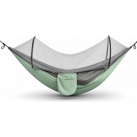 Camping hammock with mosquito net 1 person green grey nylon (1/5)