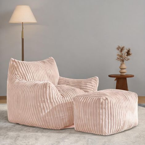 Pouf-poire en flanelle avec pouf coordonné rose 103 x 90 x 70 cm (1/5)