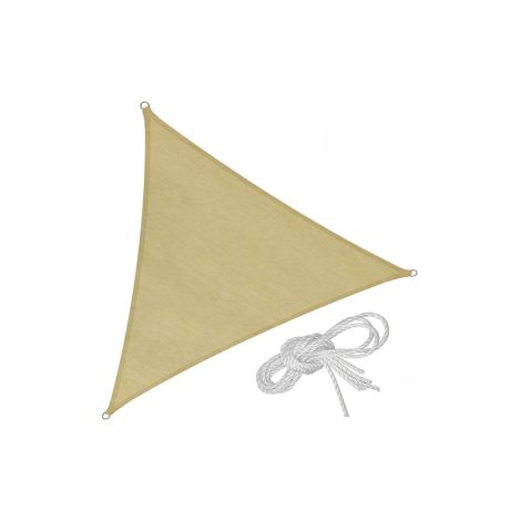 T-Rex toile d'ombrage triangulaire 5x5x5mt en couleur beige HDPE avec anneaux d'ancrage et corde pour jardin exte'rieur
