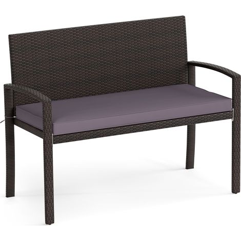 COSTWAY Patio Rattan Loveseat Wicker 2-Seat Bench w/Soft Seat Cushion-Gray (1/5)