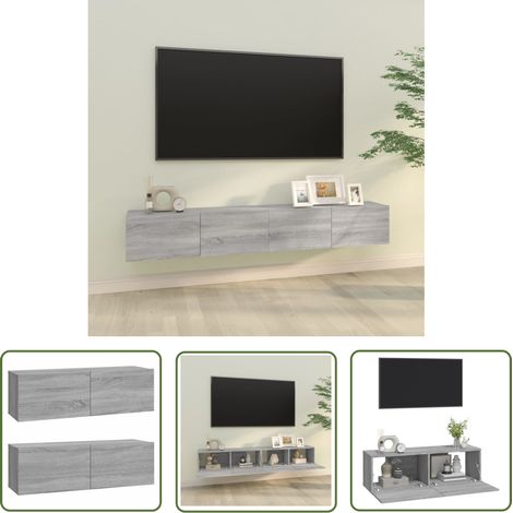 The Living Store Meubles TV muraux 2pcs sonoma gris 100x30x30 cm bois ingénierie - Meuble Tv Mural - Armoire Tv Murale - Support Tv - Unité Tv - Rangement Tv (1/5)