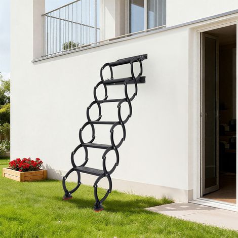 Wandmontierte Klappleiter, 6 Stufen, teleskopierbare Stufenleiter, einziehbare Klapptreppe (1/5)