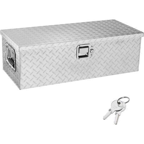 Coffre de rangement en aluminium robuste pour camionnette, avec poignée latérale et clés, 76,2x33x24,4 cm, argent. (1/5)