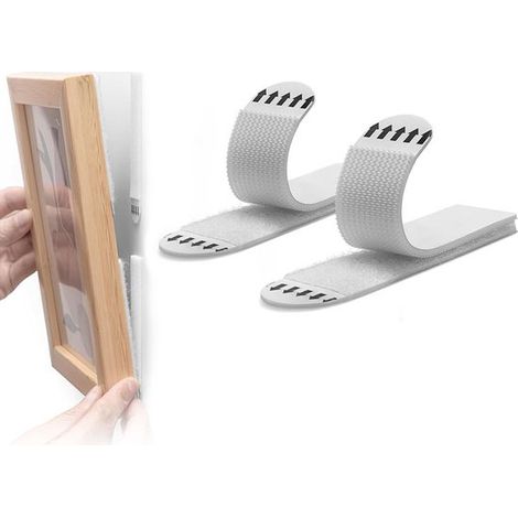 Tiras adhesivas para colgar cuadros，24 pares (48 tiras)，Montaje y desmontaje sin dañar la superficie，tiras autoadhesivas resistentes，16 x 70 mm (1/2)