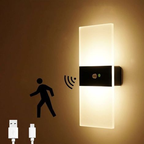 Applique a LED con sensore, ricaricabile tramite USB, applique a LED wireless alimentata a batteria con rilevatore di movimento, applique da interni che si accendono/spengono automaticamente, (1/4)