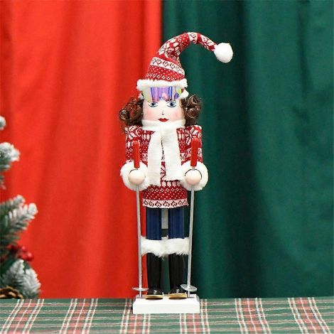Casse-noisettes en bois, figurines de soldat et de skieuse, marionnettes décoratives de Noël (1/4)