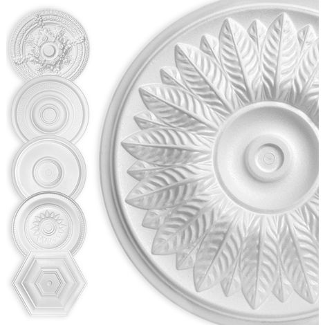 HEXIM Stuckrosette Styropor EPS weiß, Deckenrosette rund & eckig, Innendekor für Decke & Wand: 40cm, Tabakpflanze (1/5)