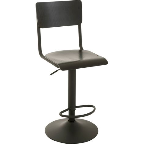Chaise de bar bois et métal noir style industriel élégant - Noir effet bois naturel (1/5)