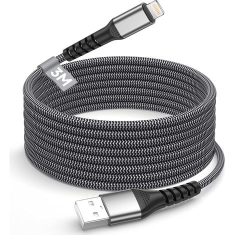 Recharge Rapide pour Cable iPhone 3M, [Certifié MFi] Fil Chargeur Apple Cable USB vers Lightning Nylon Tressé Câble Apple Câble Lightning pour iPhone 14 13 12 11 Pro XR X 8 7 Plus 6 5 SE, iPad (1/5)