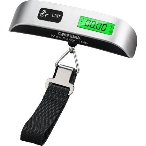Balance à bagages numérique GA2005, balance de voyage portable avec fonction tare, charge maximale : 50 kg, noir/argent (1/5)