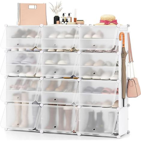 Scarpiera modulare 124 x 32 x 125 cm per 48 paia salvaspazio design moderno in PP bianco 200014797