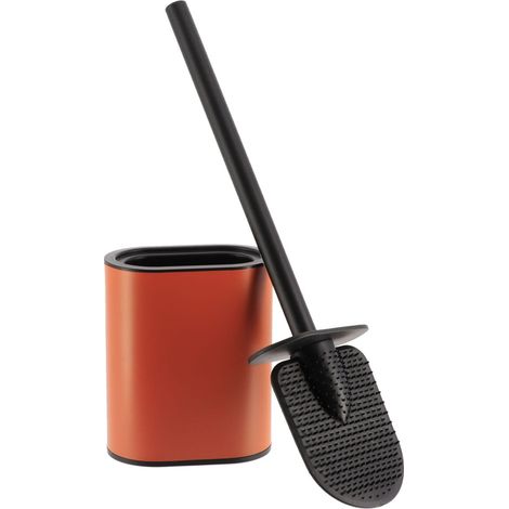 Brosse WC plate en Silicone Noir avec support en métal Terre de Sienne - TENDANCE (1/3)