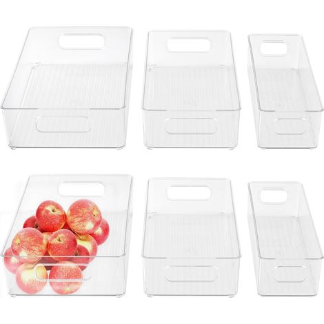 Lot de 6 Boite Rangement frigo en Plastique, 3 Tailles, Organisateur frigo, bac Rangement frigo avec poignée, Transparent, en Plastique, pour Cuisine (1/5)