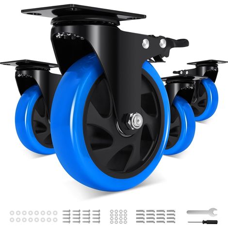 Roulettes pour Meubles 125mm, 360 Degrés Roulettes Pivotantes Charge Lourde avec Frein à Double Blocage, Capacité de Charge 1000kg, Polyuréthane Roue de Transport pour Industriel, Exterieur (1/5)