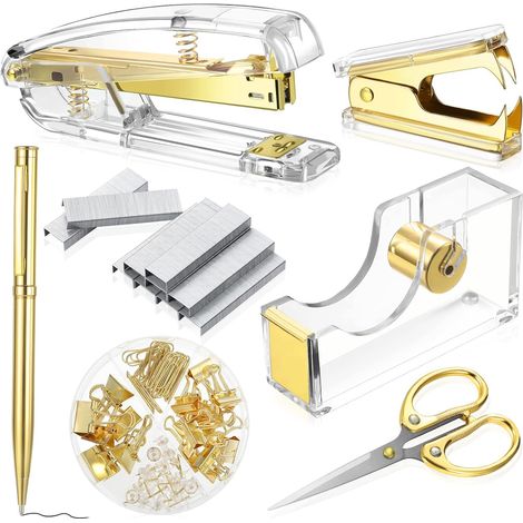 Ensemble de fournitures de bureau, ensemble d'agrafeuses en acrylique, dévidoir de ruban adhésif, trombones, trombones, stylo à bille et ciseaux, (1/5)