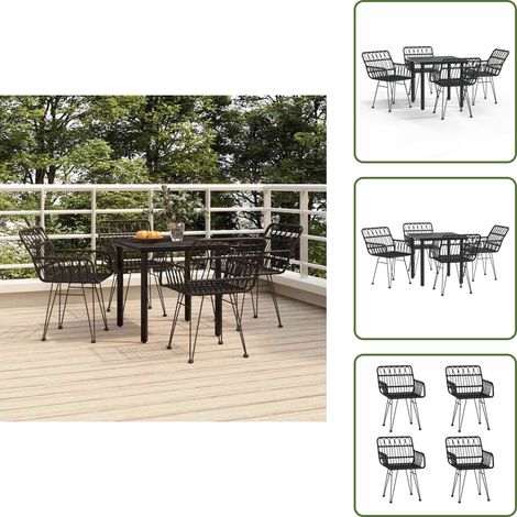 The Living Store Ensemble à manger de jardin 5 pcs Noir Résine tressée - Salle à manger de jardin (1/5)