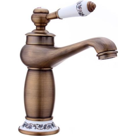 Rubinetto miscelatore girevole retrò per bagno e cucina, in bronzo. (1/4)