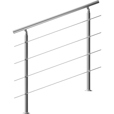 MONZANA® Stainless Steel Handrail Bannisters  Indoor Or Outdoor Use  Adjustable Angle Brushed Transitional Tubular Stair Railings Balustrade Balcony  4 crossbars, 120 cm (1/5)