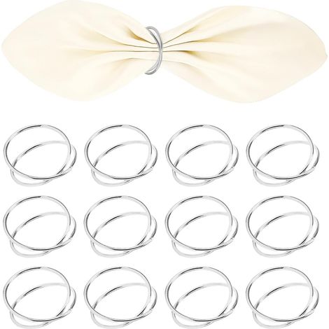 Sollbry 12 Pièces Rond de Serviette de Table, Rond de Serviette, Rond de Serviette en Argent, Conception à Double Cercle en Spirale, pour Fêtes Banquets Dîners (1/5)