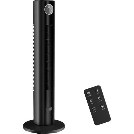 Ventilateur colonne silencieux 28dB, vitesse 8m/s, ventilateur tour chambre, 12 vitesses, 4 modes, minuterie 12H, noir