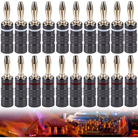20 Fiche Banane, Connecteur 4mm Plaqué Or, Cuivre Pur Pour Câble Enceinte, Amplificateur (1/5)
