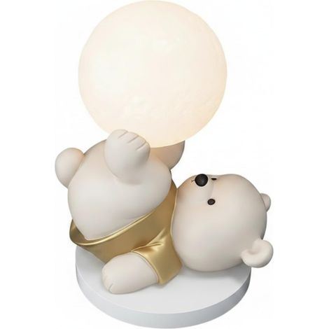 Veilleuse Ours Sculpture Luminaire Table Bureau Résine Mat (1/5)