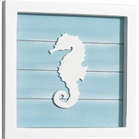 Décoration Murale 3D Thème Océan - Cadre En Bois 14,5 x 14,5 x 1 cm Avec Formes Marine (Cheval De Mer Corail Coquillage) - Pour Salle De Bain Chambre Cuisine - 1 Pièce (1/5)