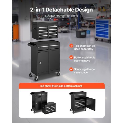 Servante d'Atelier avec Coffre Amovible, Armoire à Outils Mobile 2 en 1, Organiseur 5 Tiroirs Roulettes Verrouillables, Barre de Verrouillage, Chariot de Rangement pour Garage, Entrepôt, Atelier (1/5)