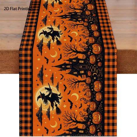 Chemin de table Halloween en polyester avec motif crâne et chauve-souris - Nappe pour salon, cuisine ou table basse - 180 x 30 cm (Polyester) - Lot de 3