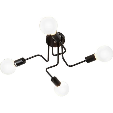 Plafonnier Éclairage En Métal (Noir) 4 E27 Lustre Moderne Pour Salon Chambre Restaurant Café (Sans Ampoule)