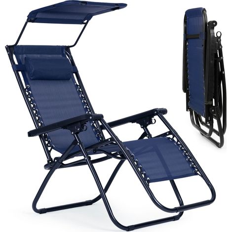 Garten-Strandliege, verstellbare Rückenlehne, bewegliches Dach Modernhome - Blau