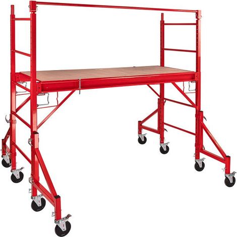 Dema – Échafaudage roulant mobile 450 kg – Hauteur de travail max. 3m – Plancher en contreplaqué 12mm – 8 roulettes caoutchouc avec freins
