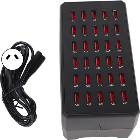Station de charge USB 150 W à 30 ports, chargeurs de bureau multiples pour téléphones portables et appareils numériques, modèle WT268, prise australienne (100-240 V). (1/5)