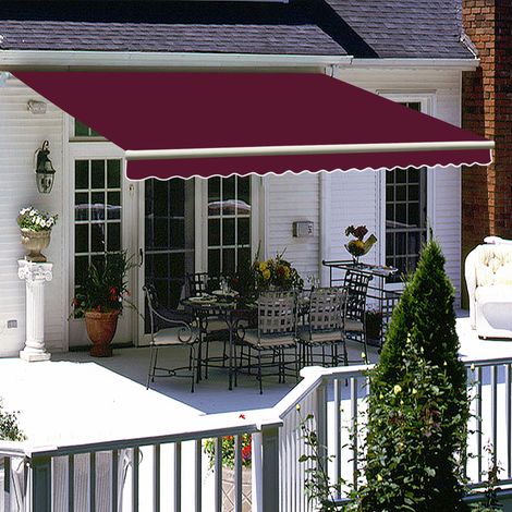 Greenbay 4 x 3m Manual Awning Garden Patio Canopy Sun Shade Shelter Retractable Wine Red