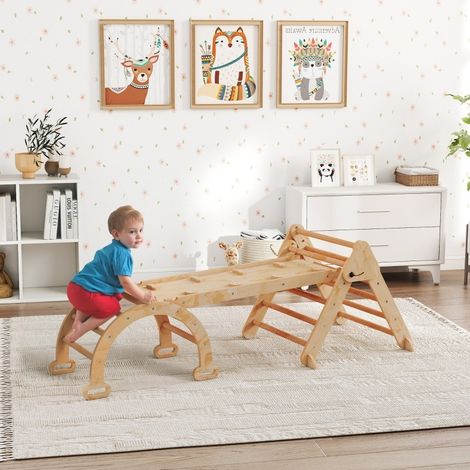 Gioco da arrampicata 7 in 1 per bambini, legno naturale, pieghevole, 188 x 70 x 59 cm, DESVIAE (1/4)