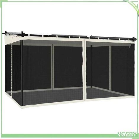 Tonnelle - FAF EICY - 4003911 - 396×297 cm - Toit rétractable - Parois en filet crème (1/5)