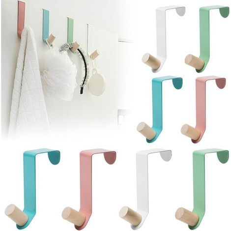 8 Pièces Porte Manteau pour Porte, Crochet de Porte en Fer, Patere Porte Manteau sans Percage en Forme de Z, Crochet Porte Manteau pour Chambre, Cuisine, Salle de Bains (4 Couleurs) (1/5)