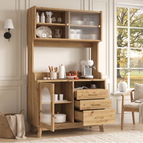 Buffetschrank 100,5 x 40 x 178 cm mit Steckdosen, USB-A/USB-C, Holzfarbe HAVRYA (1/5)