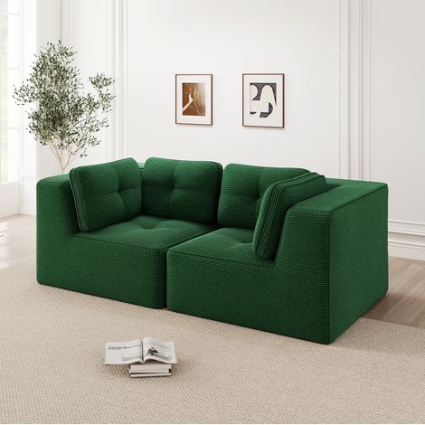REDOM - Canapé d'angle modulaire, confort enveloppant, assise profonde, accoudoirs larges, tissu côtelé vert (1/5)