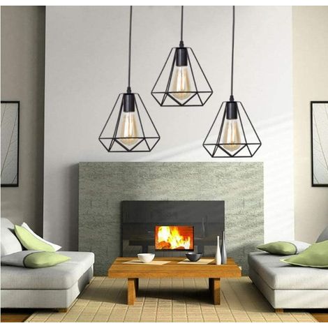 Aqrau Lustre Cage Contemporain - Lustre au Look Vintage et Rétro- Forme Diamant - 25cm - 110-221V - Noir