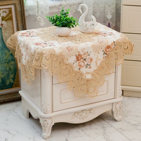 Nappe de chevet carrée, housse de table de chevet, coussin anti-poussière (1 pièce, jaune 658)