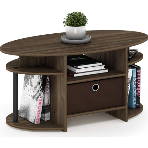 Table Basse Ovale avec Bac, Noyer/Noir/Marron Foncé, Bois Composite, Lot de 1 (1/5)