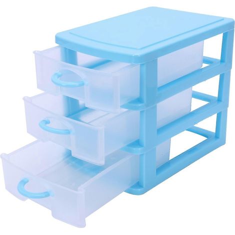 Mini-Aufbewahrungsbox aus durchsichtigem Kunststoff im Schubladenstil (blau, 3 Fächer) (1/5)