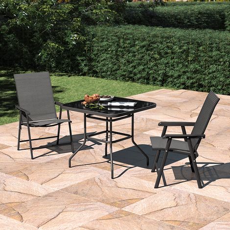 Set of 3 Garden Patio Glass Umbrella Table and Folding Chairs Set (1/5)