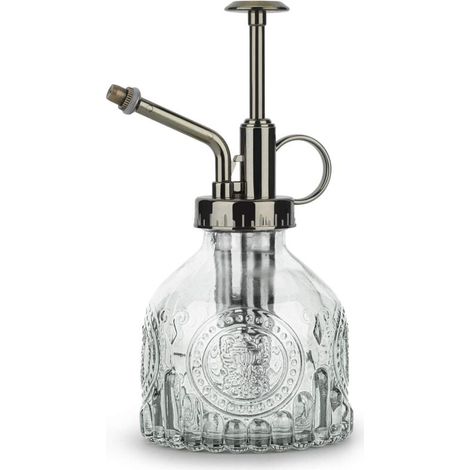Vintage-Gießkanne aus Glas, 16,5 cm hoch, mit Pumpaufsatz, auslaufsicherer Düse mit feiner Zerstäubung für Gartenpflanzen, Blumen und Reinigungsmittel – Weiß (1/5)
