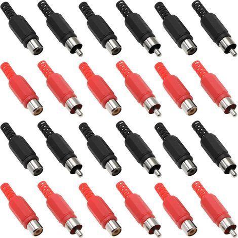Lot de 40 adaptateurs de prise RCA audio vidéo de rechange RCA mâle et femelle (10 rouge noir mâle et 10 rouge noir femelle) (1/5)