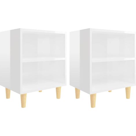 Mesitas de noche patas madera 2 uds blanco brillo 40x30x50 cm vidaXL (1/5)
