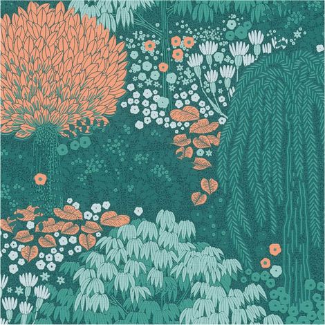 Nature wallpaper wall Profhome 393503 hot embossed non-woven wallpaper slightly textured with floral ornaments matt turquoise teal pastel orange white 5,33 m2 (1/5)