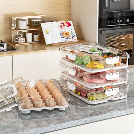 Deux boîtes à œufs avec couvercle, une boîte de rangement pour réfrigérateur, un récipient de conservation des aliments de qualité alimentaire. (1/3)